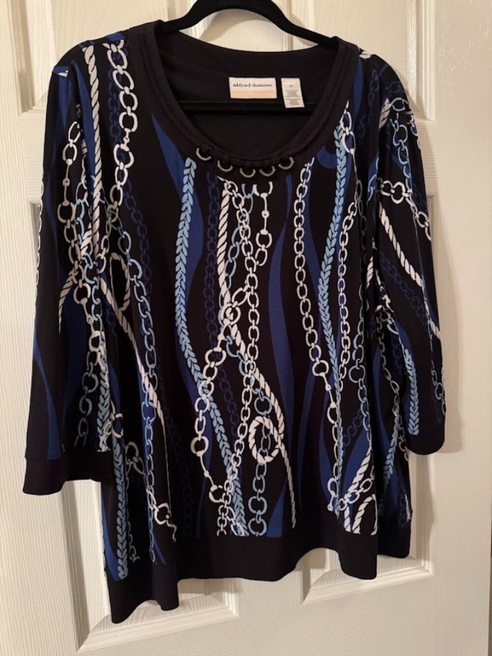 Alfred Dunner Plus Size Printed Scoop Neckline 3/4- Sleeve Top with Rings